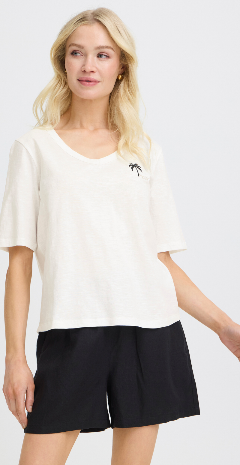Palora bluse med v-hals og palme marshmallow B.young