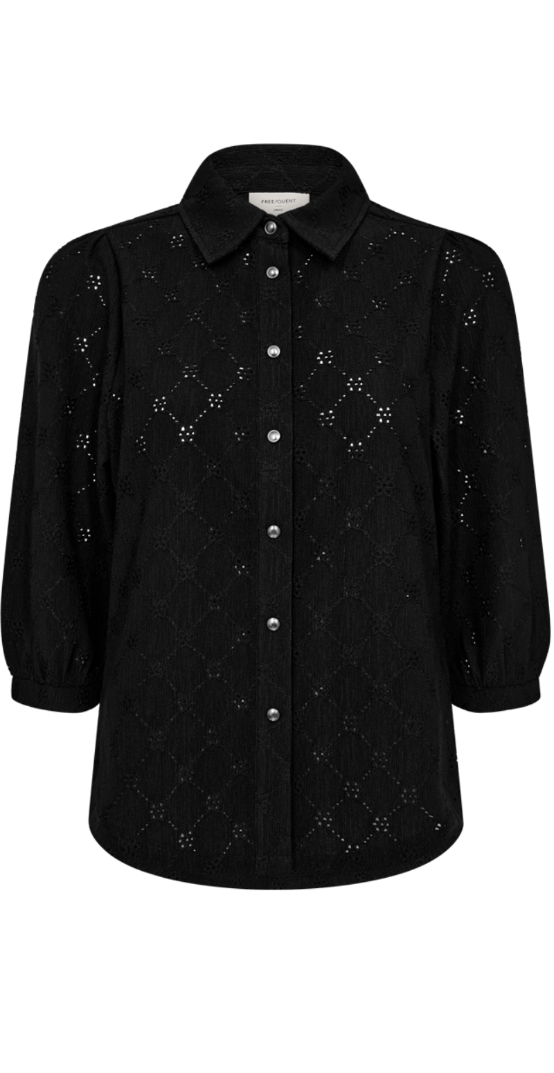 Leni bluse med hulmønster sort