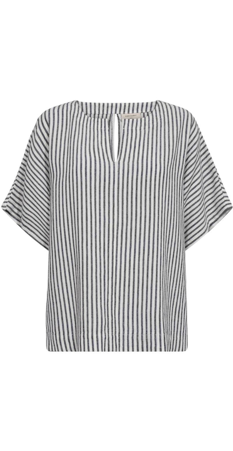 Lavisco hørbluse med v-hals offwhite w. navy