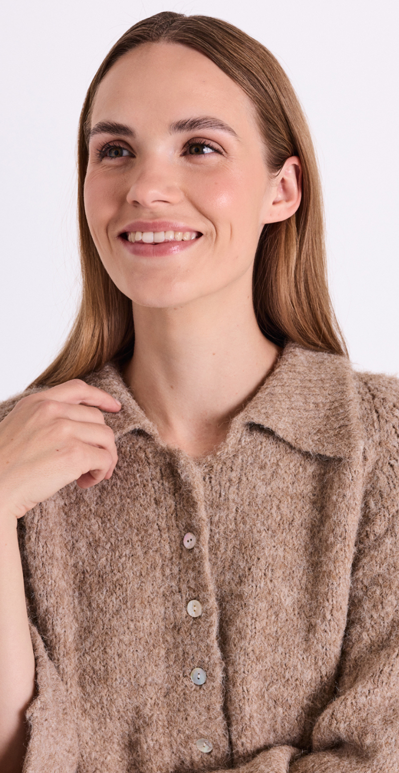 Lullo cardigan med 3/4 ærmer silver mink melange FreeQuent