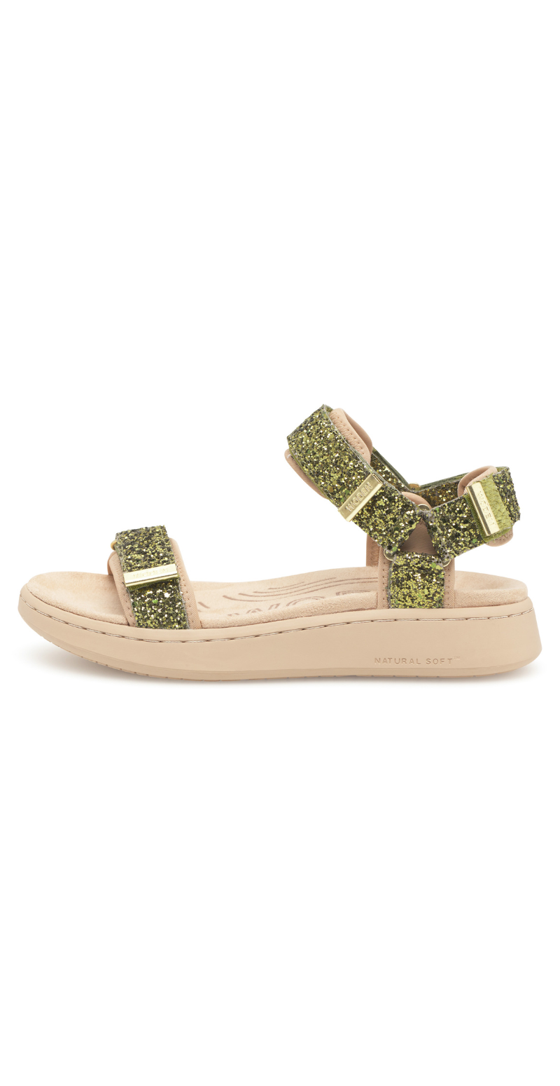 Line sandal med glimmerremme bambus green Woden
