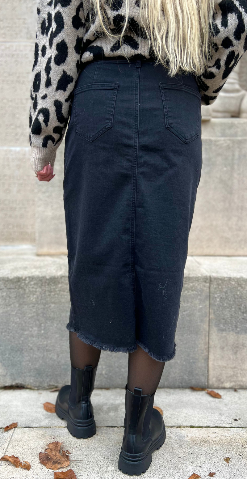 Denimnederdel med slids mørk grå