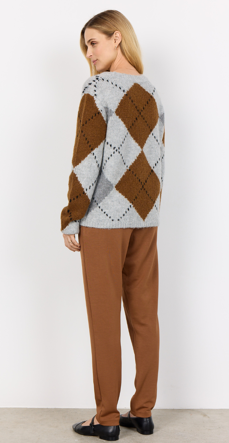 Acacie uldstrik med mønster grå/brun Soyaconcept