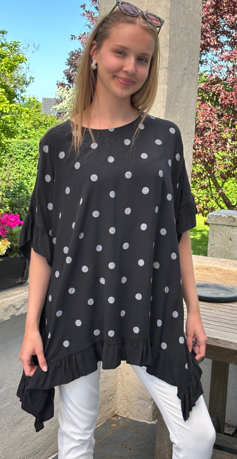 Sigrid bluse med vidde og prikker sort LikeLondon