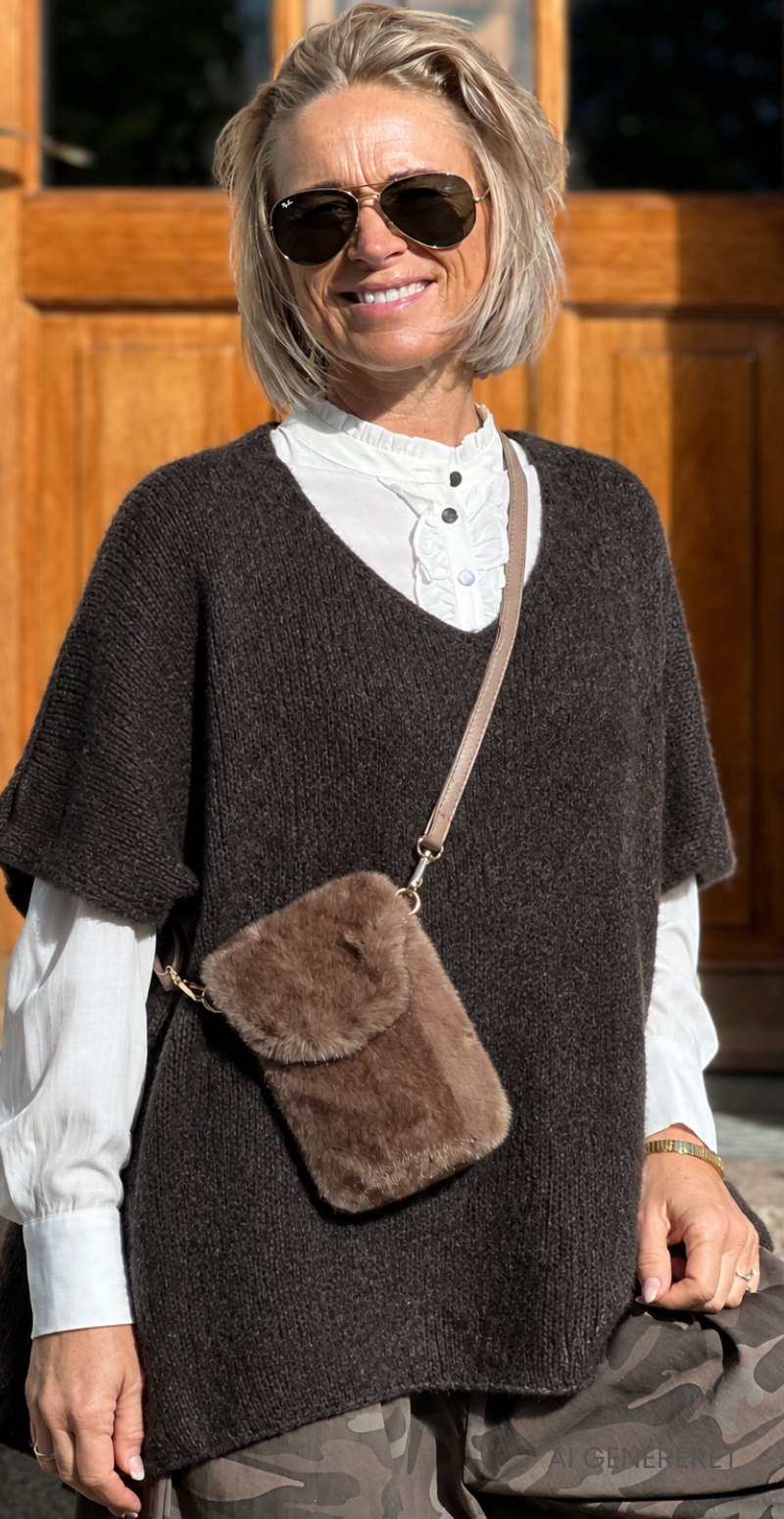 Forudbestil uge 42 Sigga strikket oversized vest med v-hals brun LikeLondon