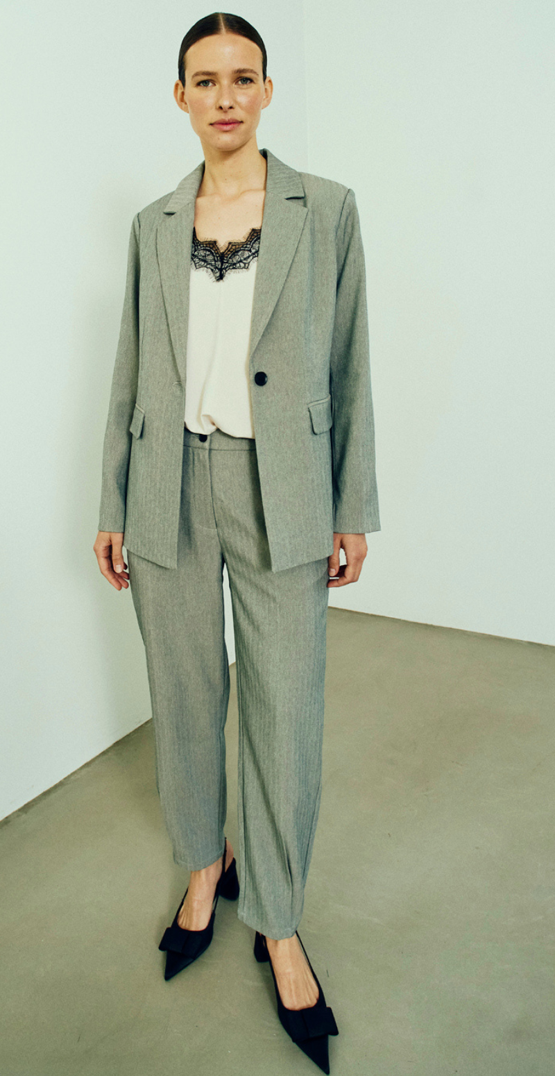 Caia bukser med læg light grey melange Freequent