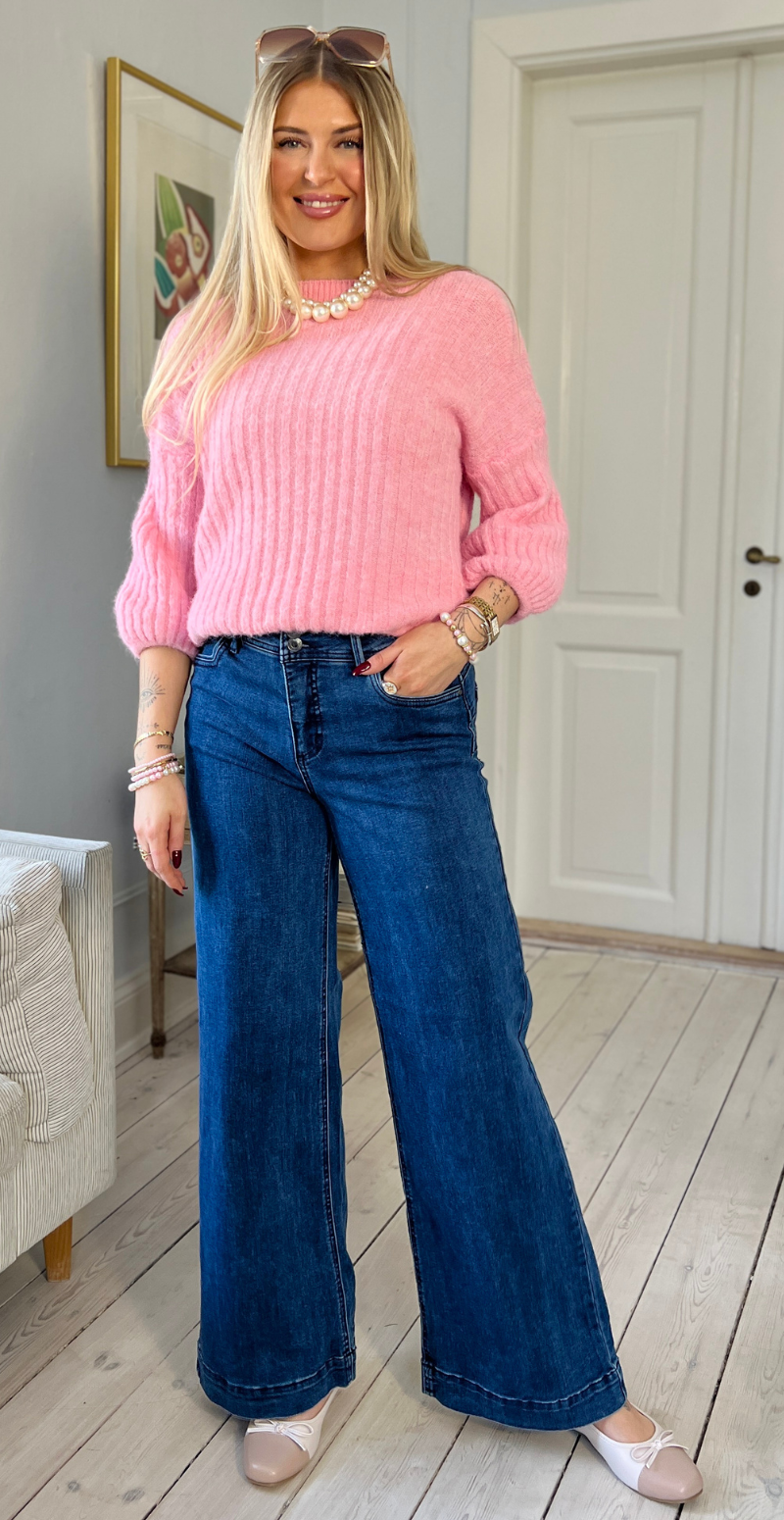 Angelina strik med 3/4 ærme med puf pink LikeLondon