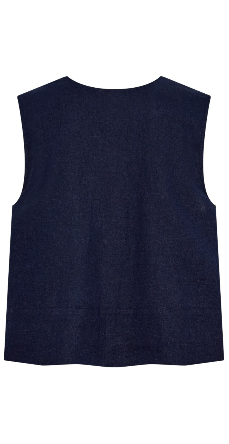 Lava hør top med rund hals og knapper foran navy blazer Freequent