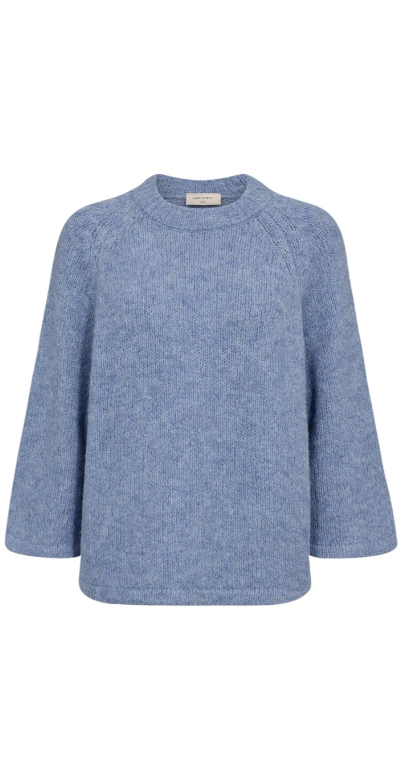 Lullo strik med 3/4 ærmer vista blue melange FreeQuent