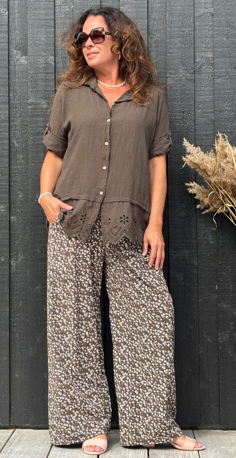 Forudbestil uge 22 Oda skjortebluse med broderi anglaise brun LikeLondon