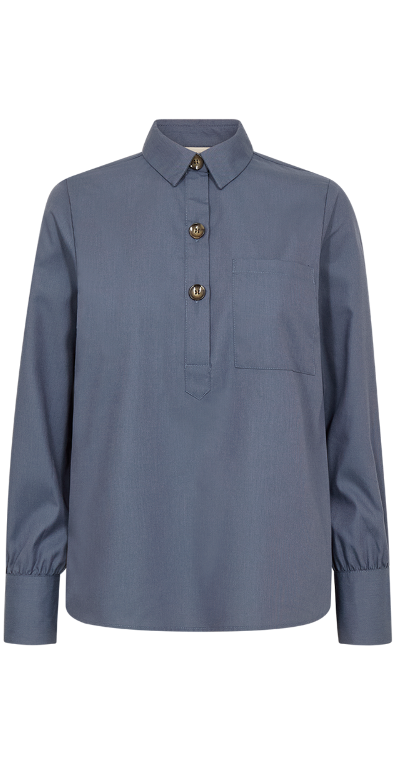 Flynn skjorte med stolpelukning vintage indigo