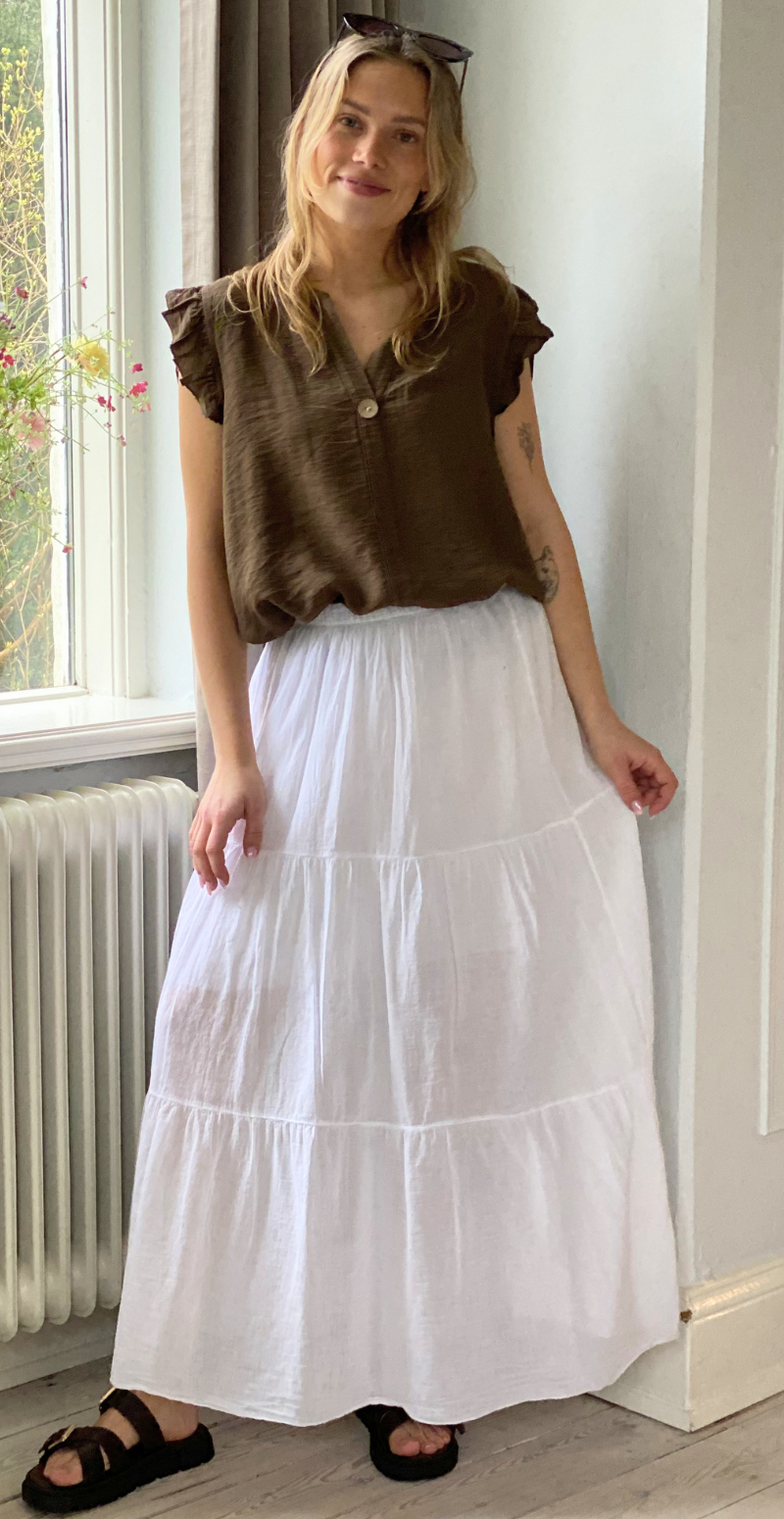 Gigi lang nederdel med peplum hvid LikeLondon