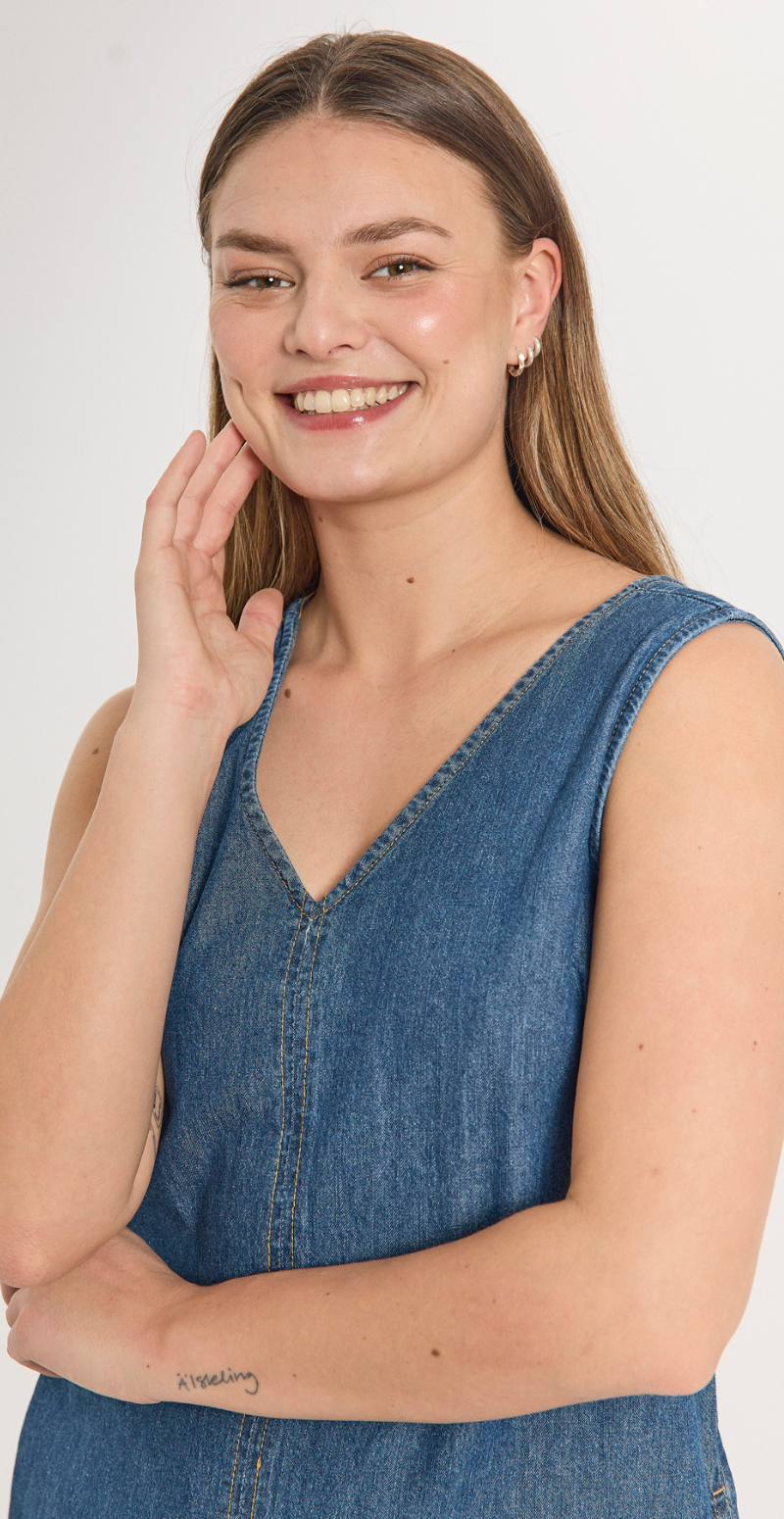 Lisea denim kjole medium blue denim