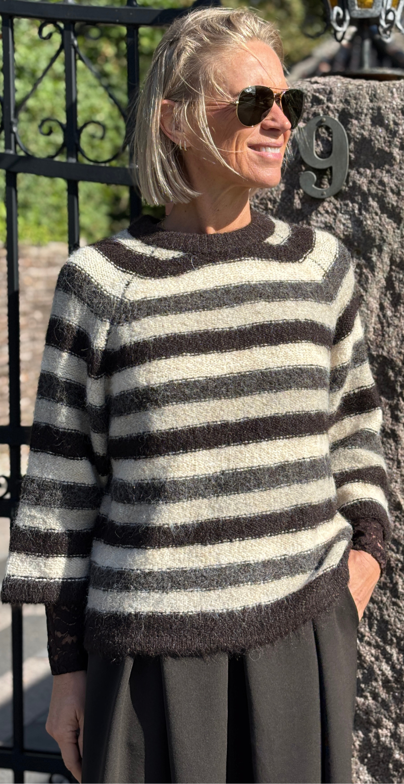 Lulu pullover med striber og 3/4 ærmer mole melange Freequent