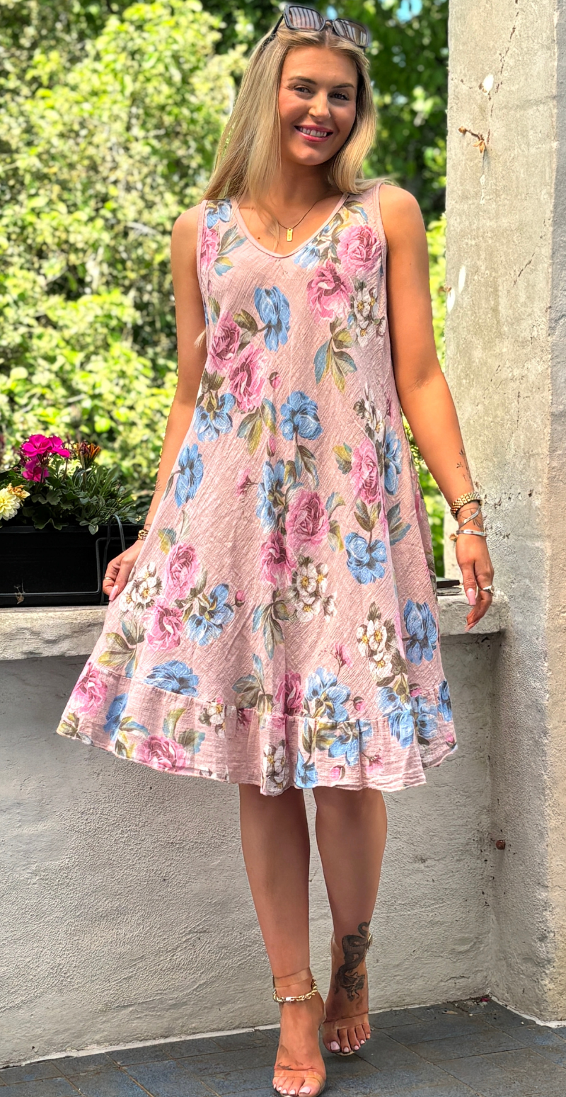 Iben kjole med blomsterprint og peplum rosa LikeLondon