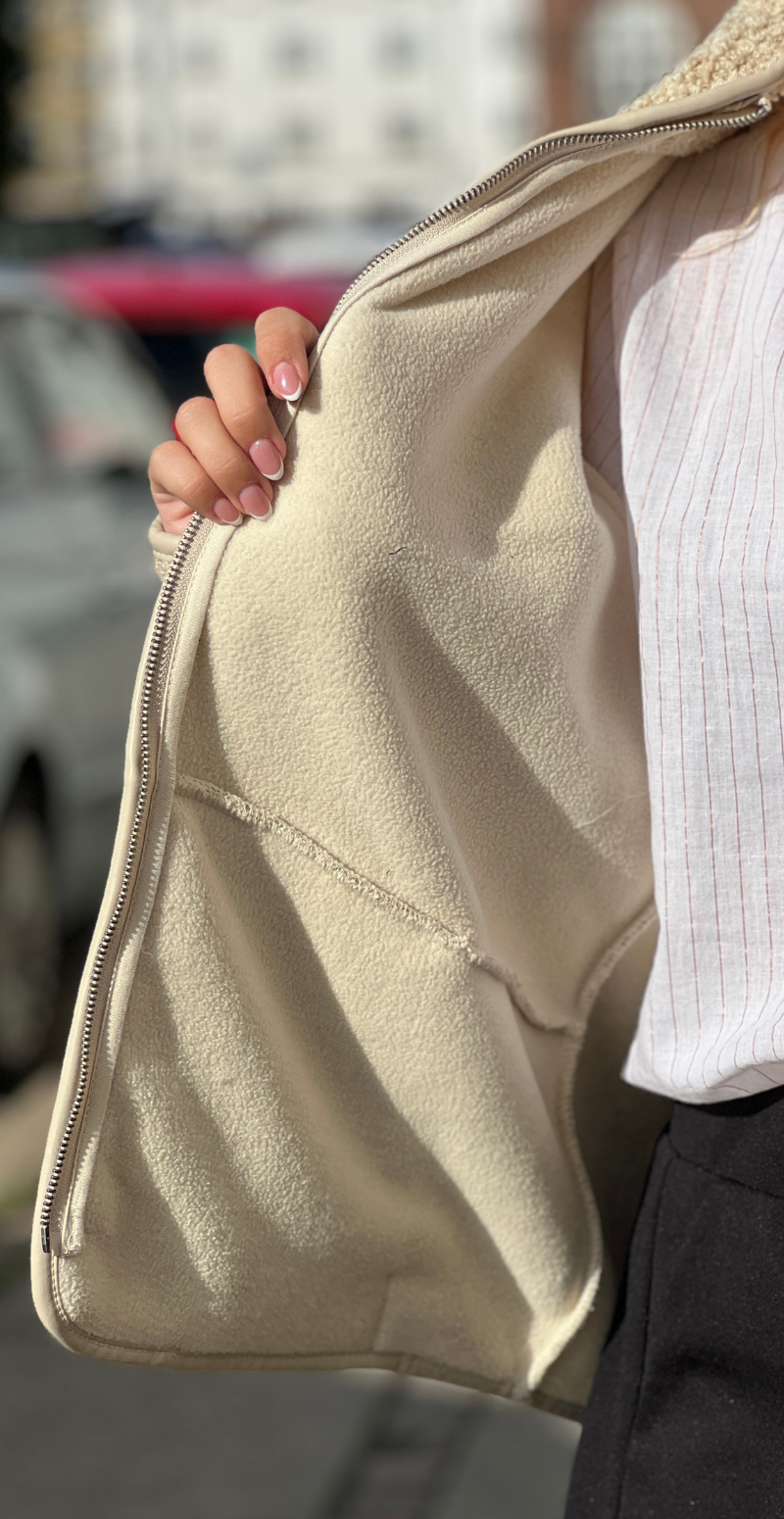 Bessie jakke i teddylook med foer beige Soya Concept