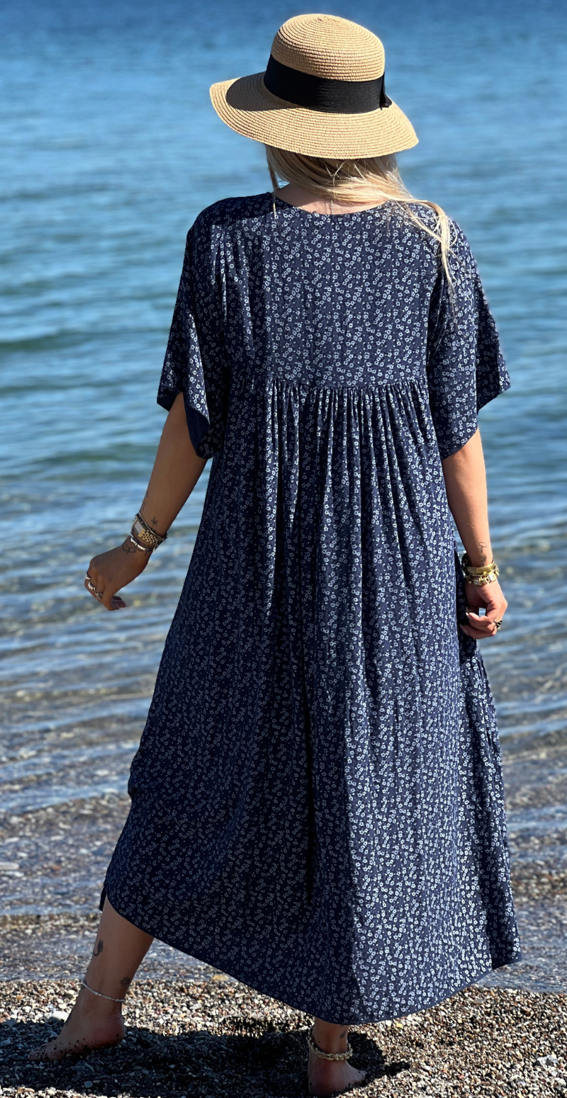 Forudbestil uge 31 Vigga blomstret maxikjole navy LikeLondon