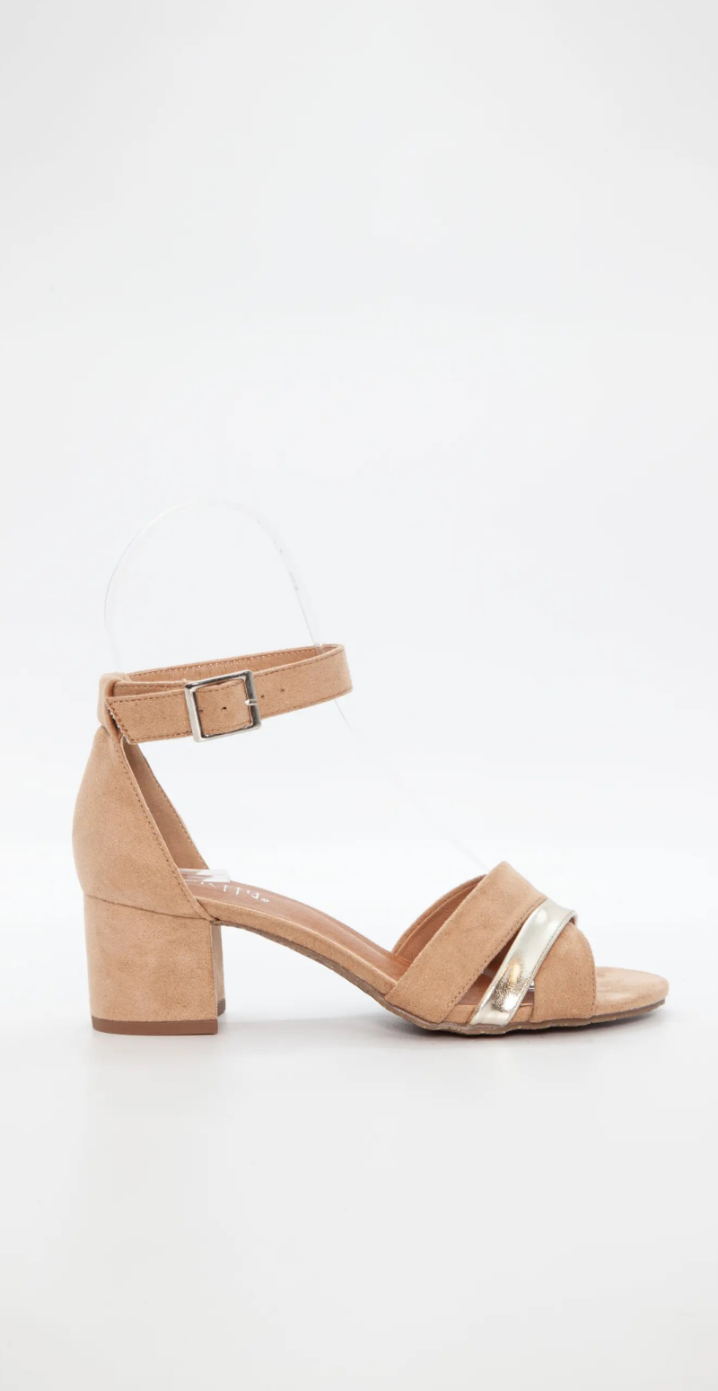 Stilet i imiteret ruskind med metallisk rem beige Duffy