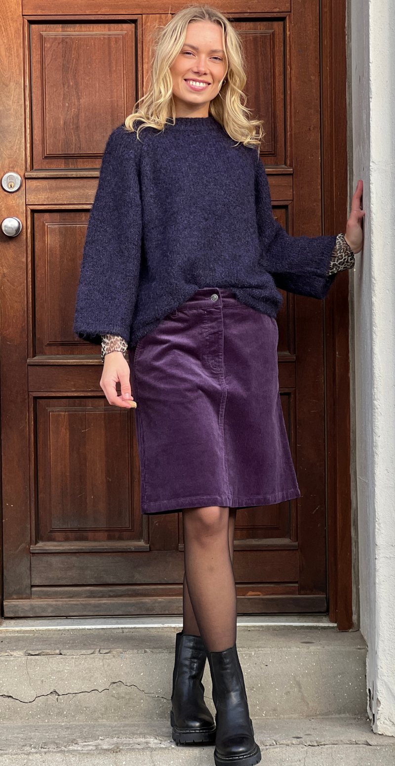 Lulu ensfarvet pullover med 3/4 ærmer nightshade melange Freequent