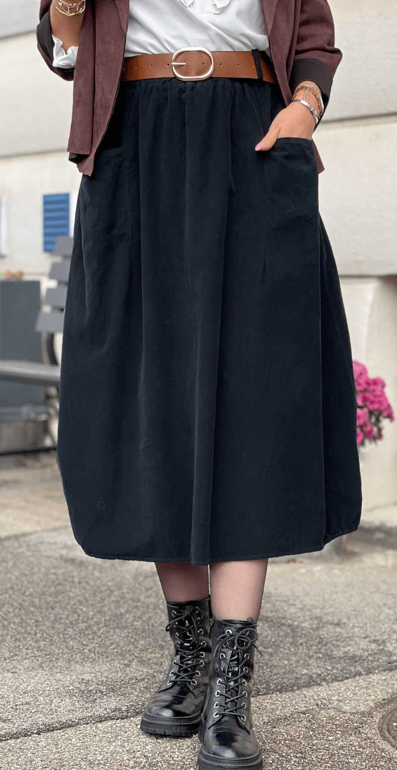 Allison fløjlsnederdel med lommer sort LikeLondon