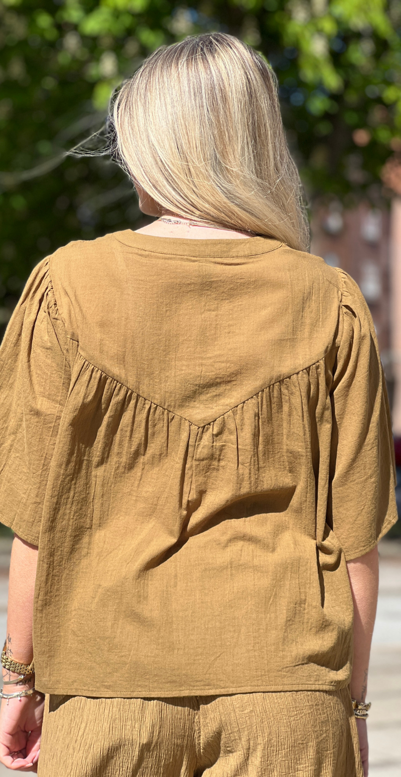 Jenny gennemknappet bluse med blonder oliven LikeLondon