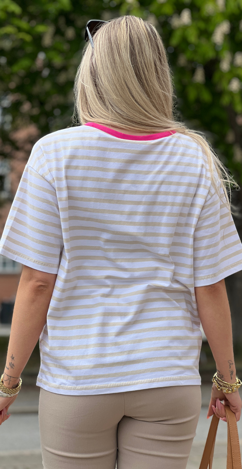 Fenjal t-shirt med striber og blomst brilliant white w. moonbeam Freequent