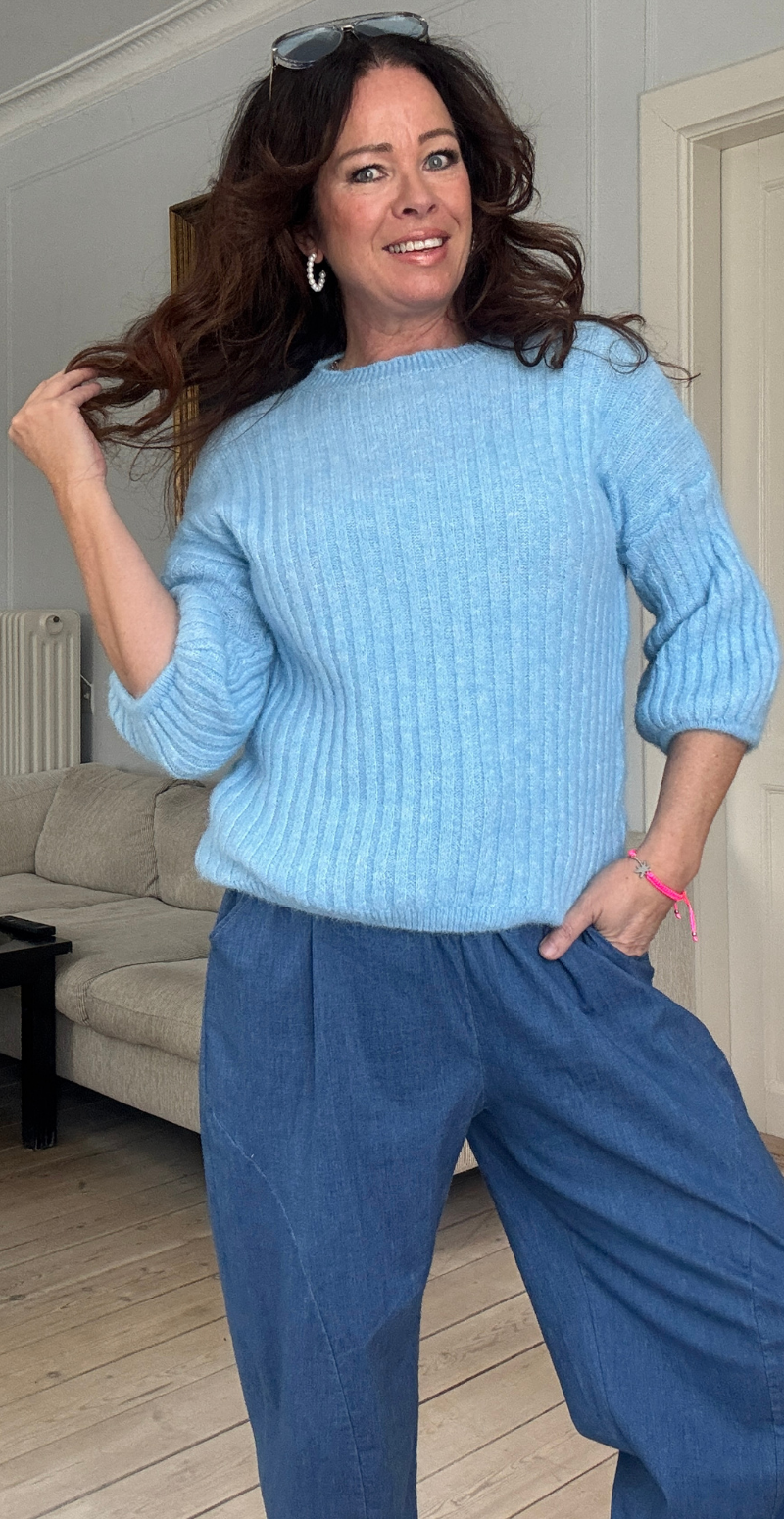 Angelina strik med 3/4 ærme med puf sky LikeLondon