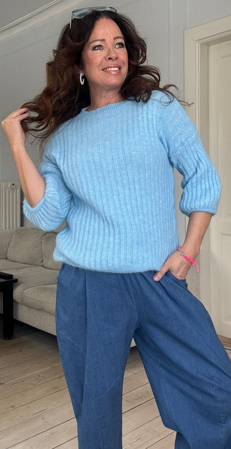 Angelina strik med 3/4 ærme med puf sky LikeLondon