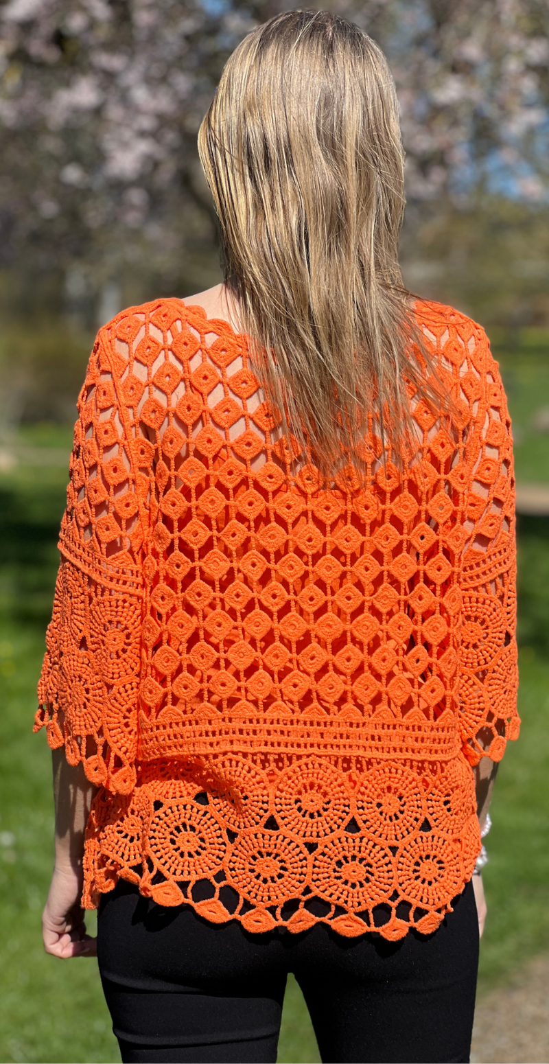 Alisa hæklet bluse med indertop orange LikeLondon