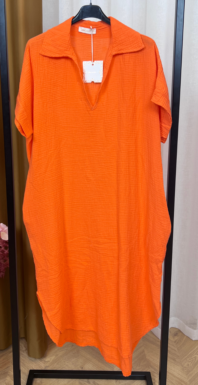 Dagmar kjole i musselin orange LikeLondon