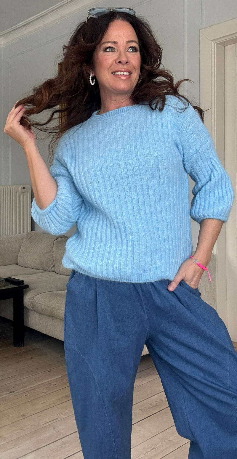 Angelina strik med 3/4 ærme med puf sky LikeLondon