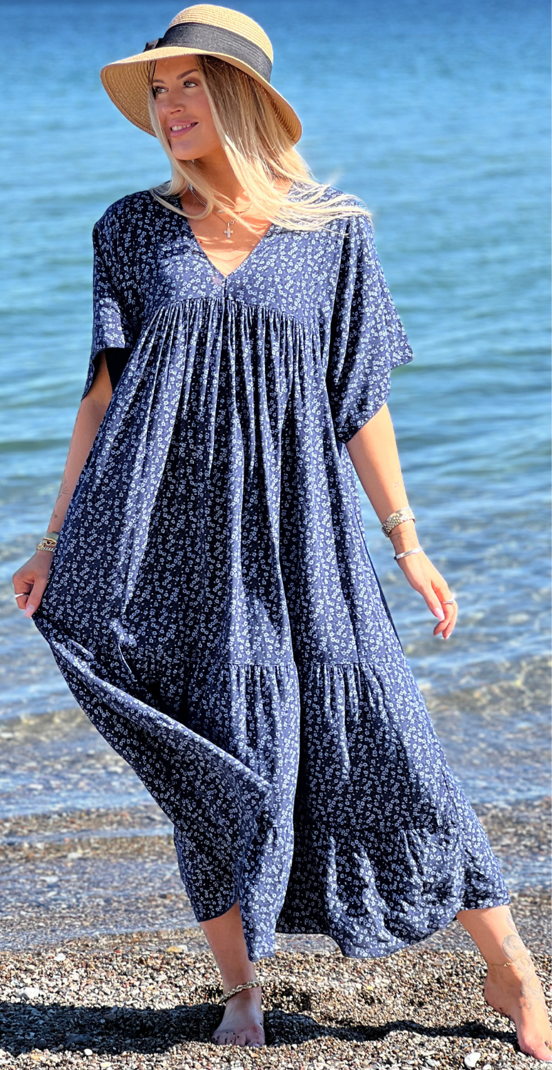 Forudbestil uge 31 Vigga blomstret maxikjole navy LikeLondon