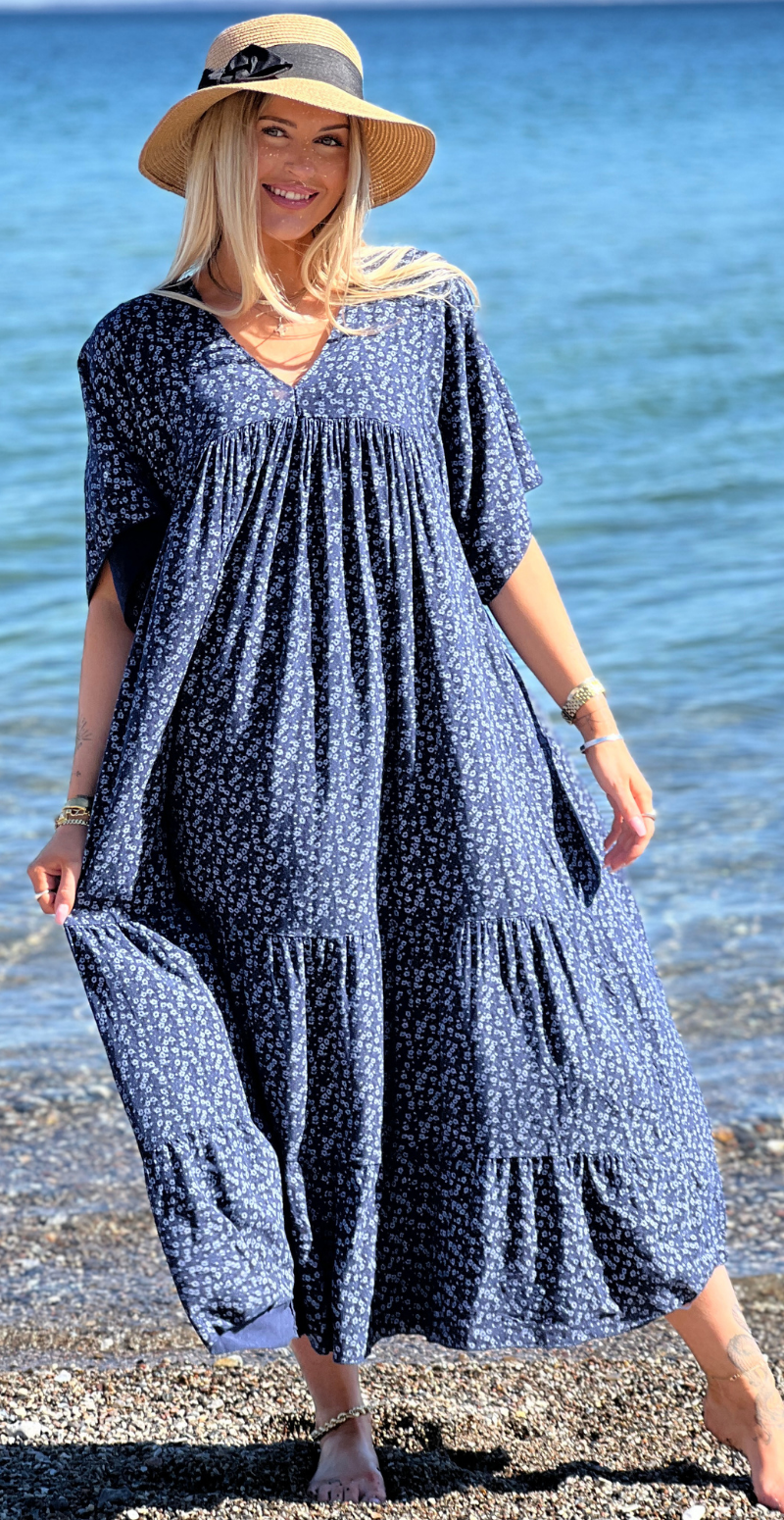 Forudbestil uge 31 Vigga blomstret maxikjole navy LikeLondon