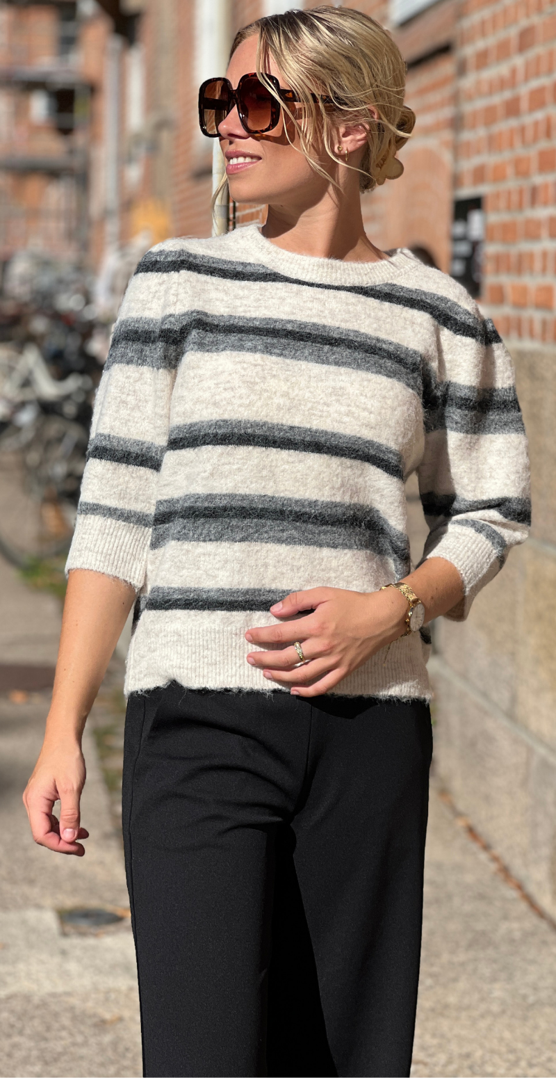Milou strik med 3/4 ærmer birch/grey Mel. Stripe B.Young