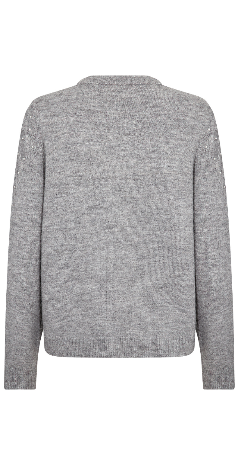 Nessie uldbluse med perler og rhomber grå Soyaconcept