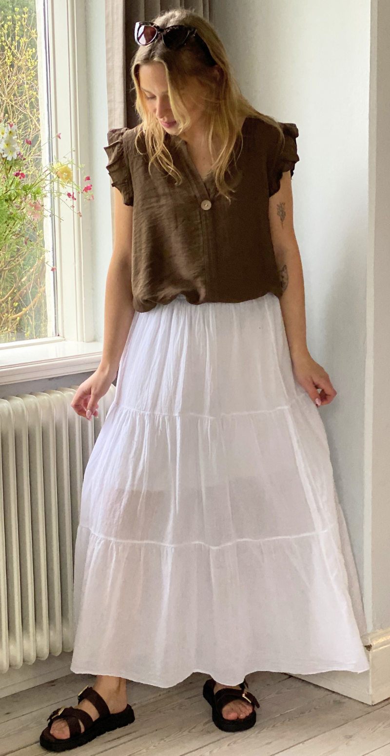 Gigi lang nederdel med peplum hvid LikeLondon