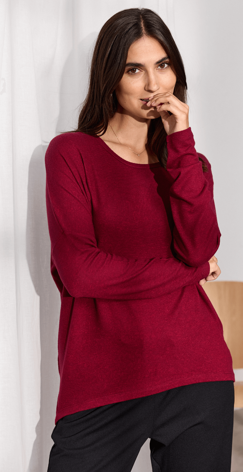 Olivia strikbluse med rund hals port royale