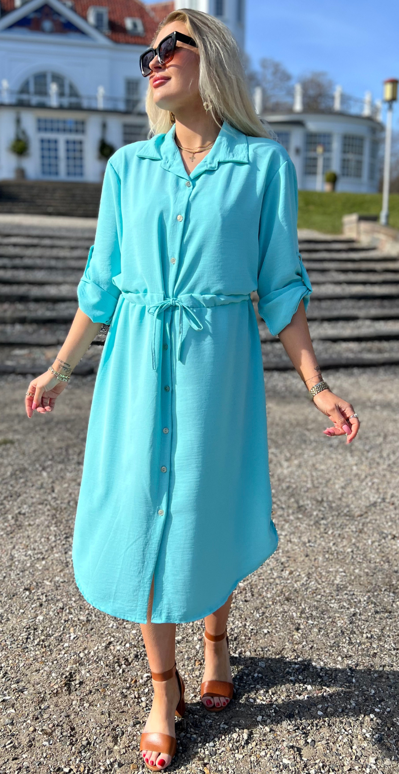 Elenora kjole med bindebånd i taljen mint LikeLondon