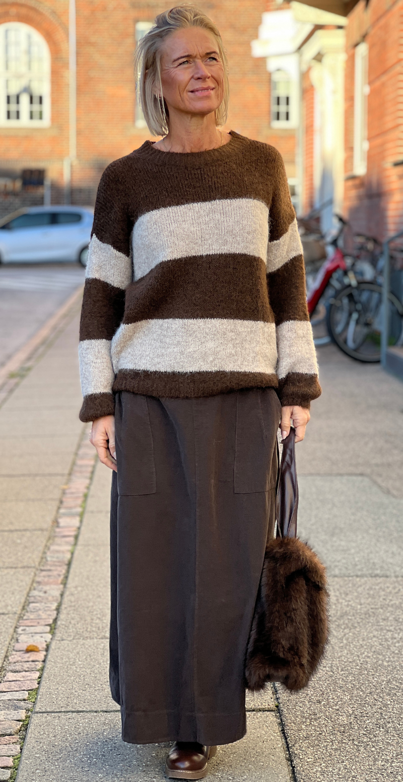 Viva uldstrik med brede striber brun/beige LikeLondon