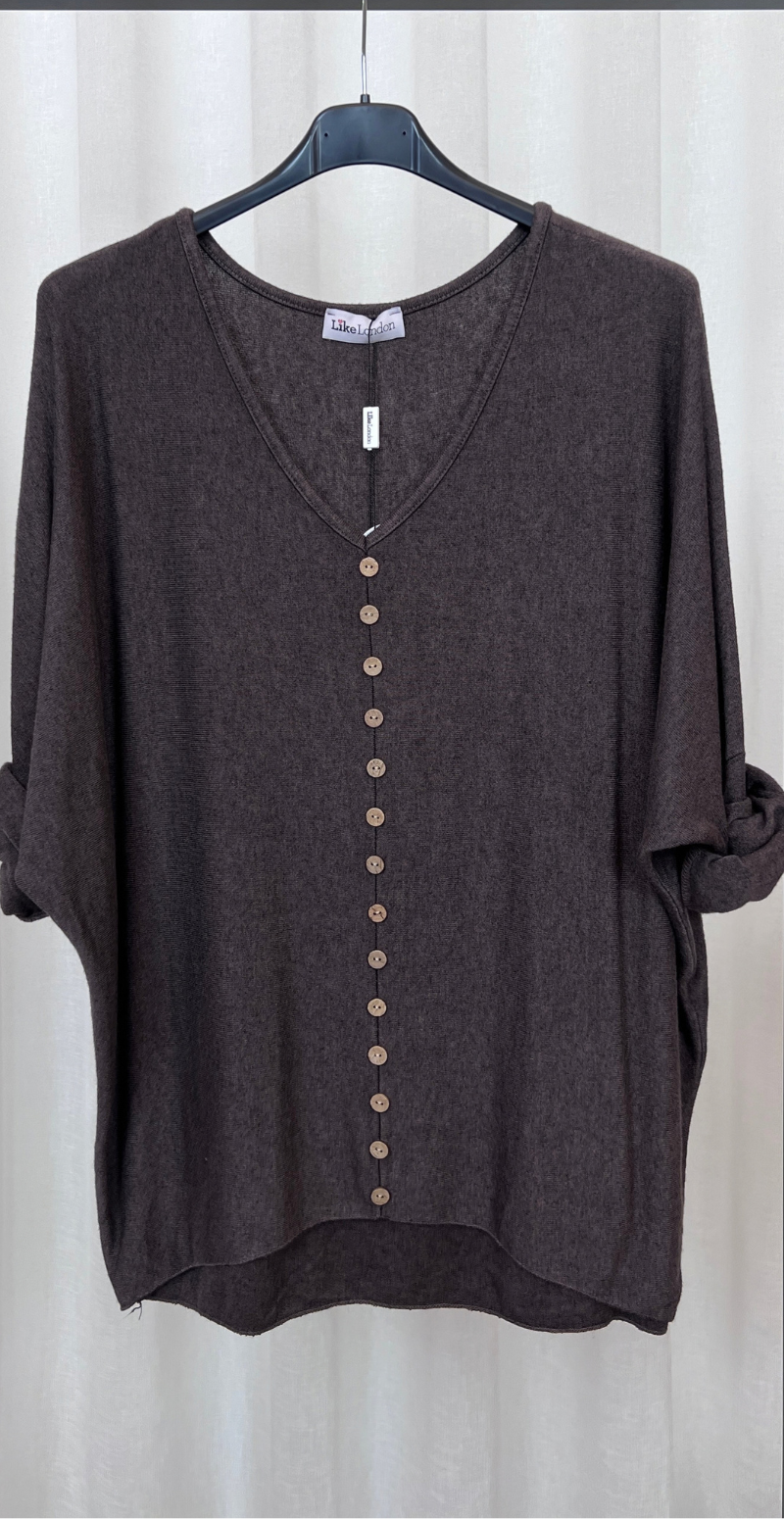 Josephine bluse med pynteknapper brun LikeLondon