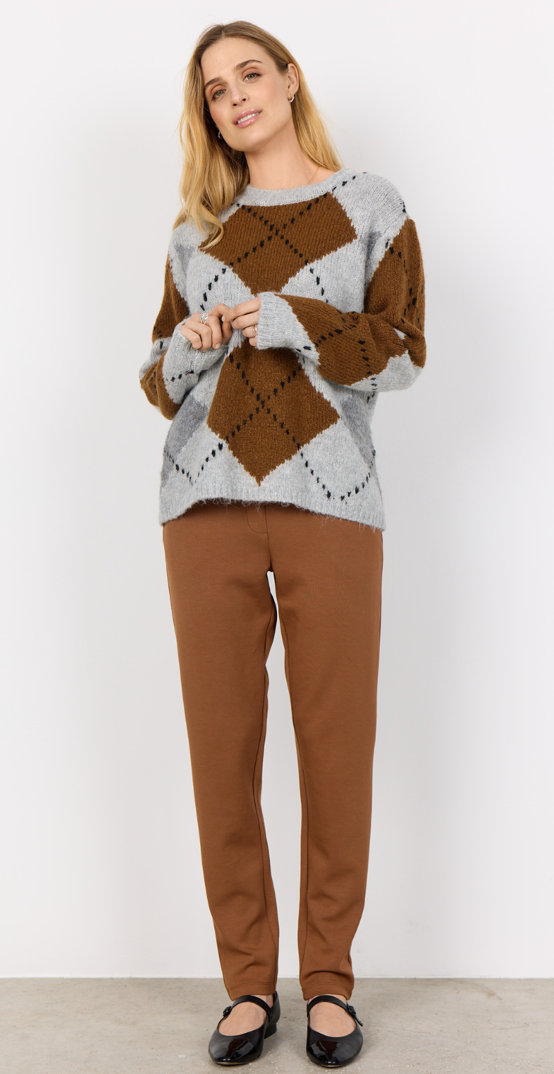 Acacie uldstrik med mønster grå/brun Soyaconcept