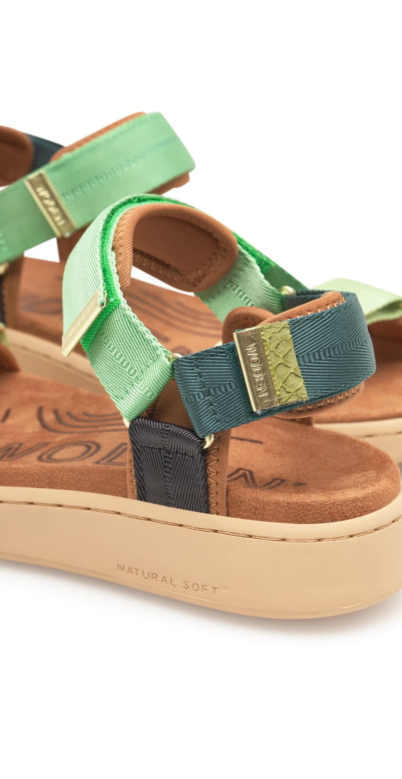 Sandal med velcro apple green multi Woden