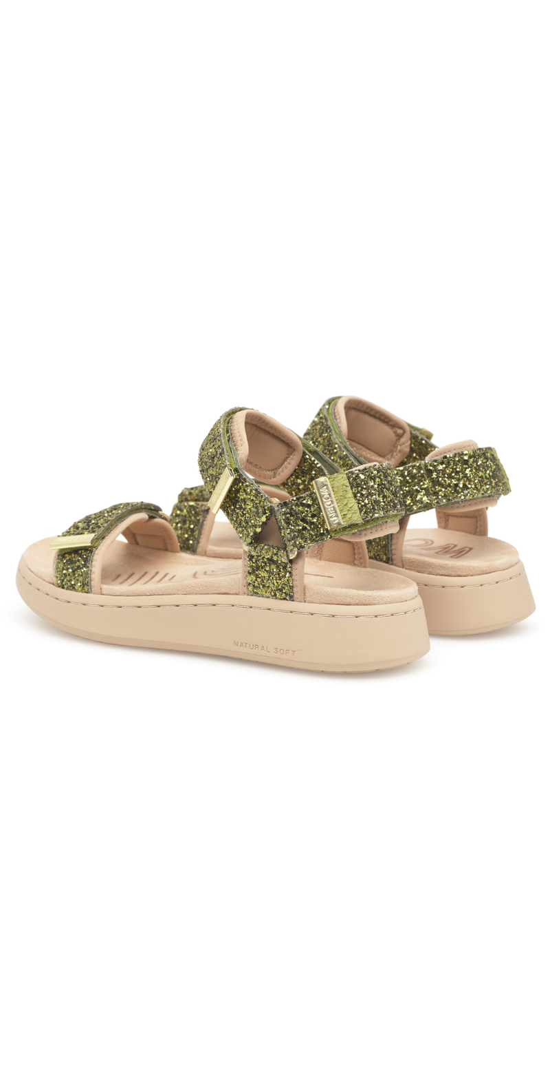 Line sandal med glimmerremme bambus green Woden