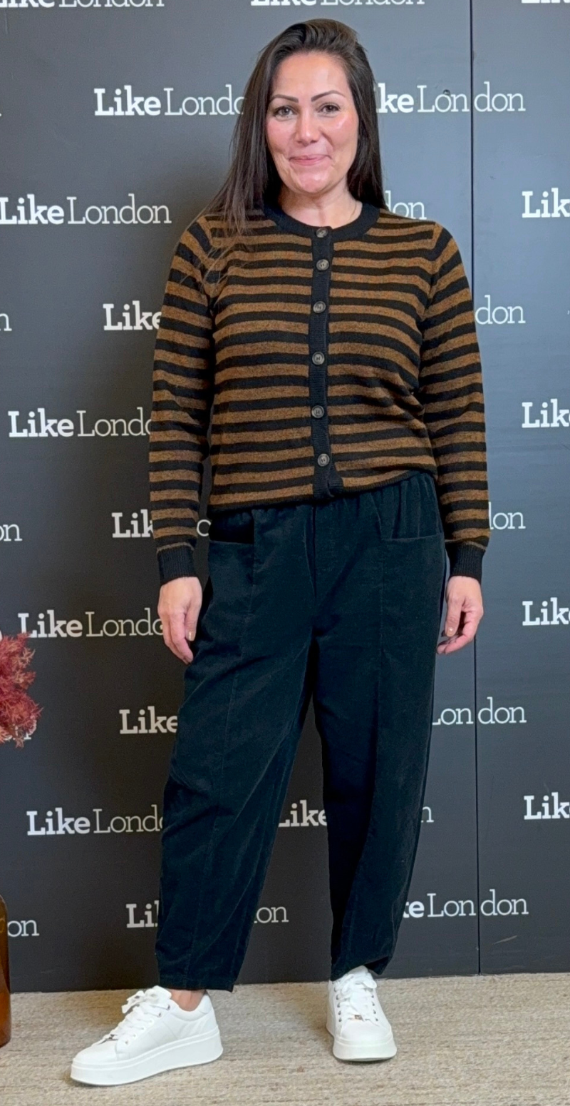 Orlean cardigan med striber sort/brun Soyaconcept