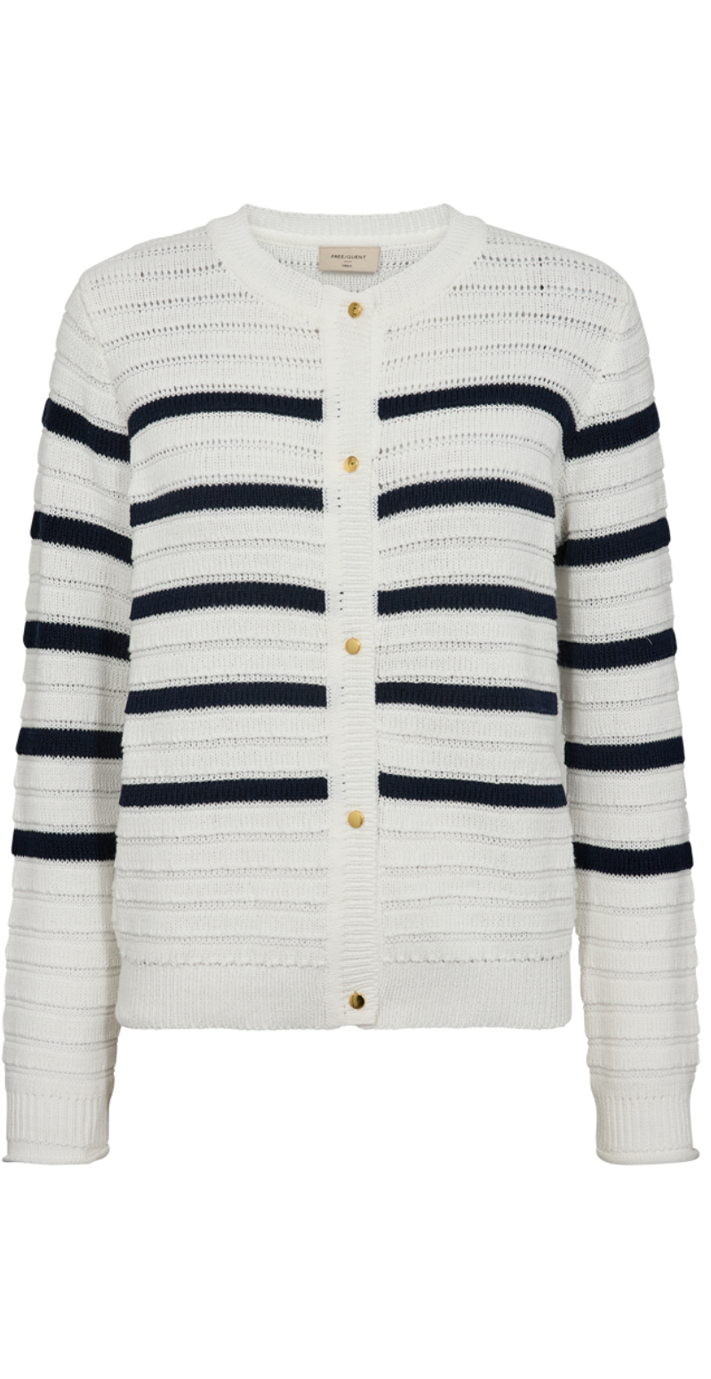 Sail cardigan med striber off-white w. navy blazer