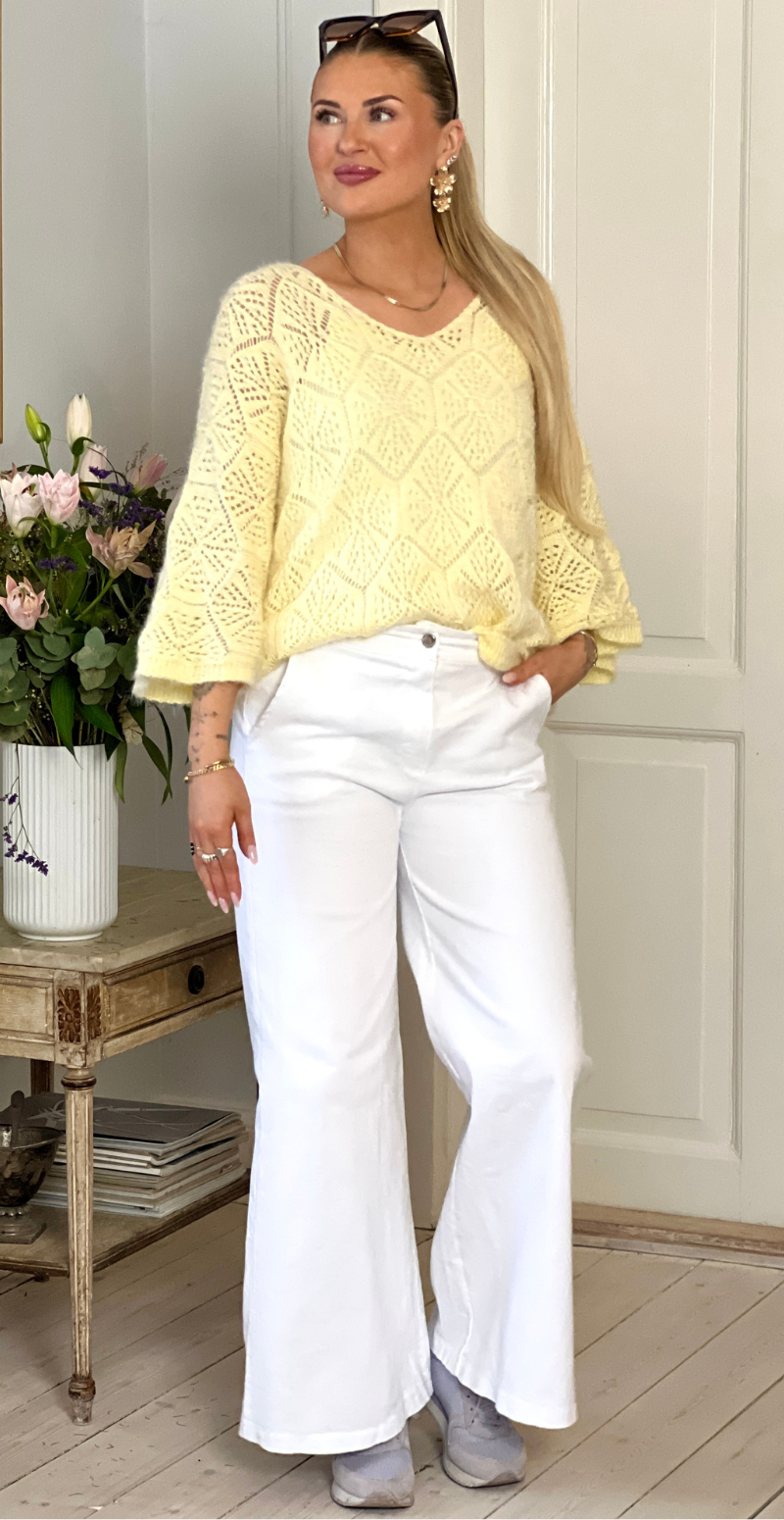 Maggie denimbukser med brede ben hvid LikeLondon