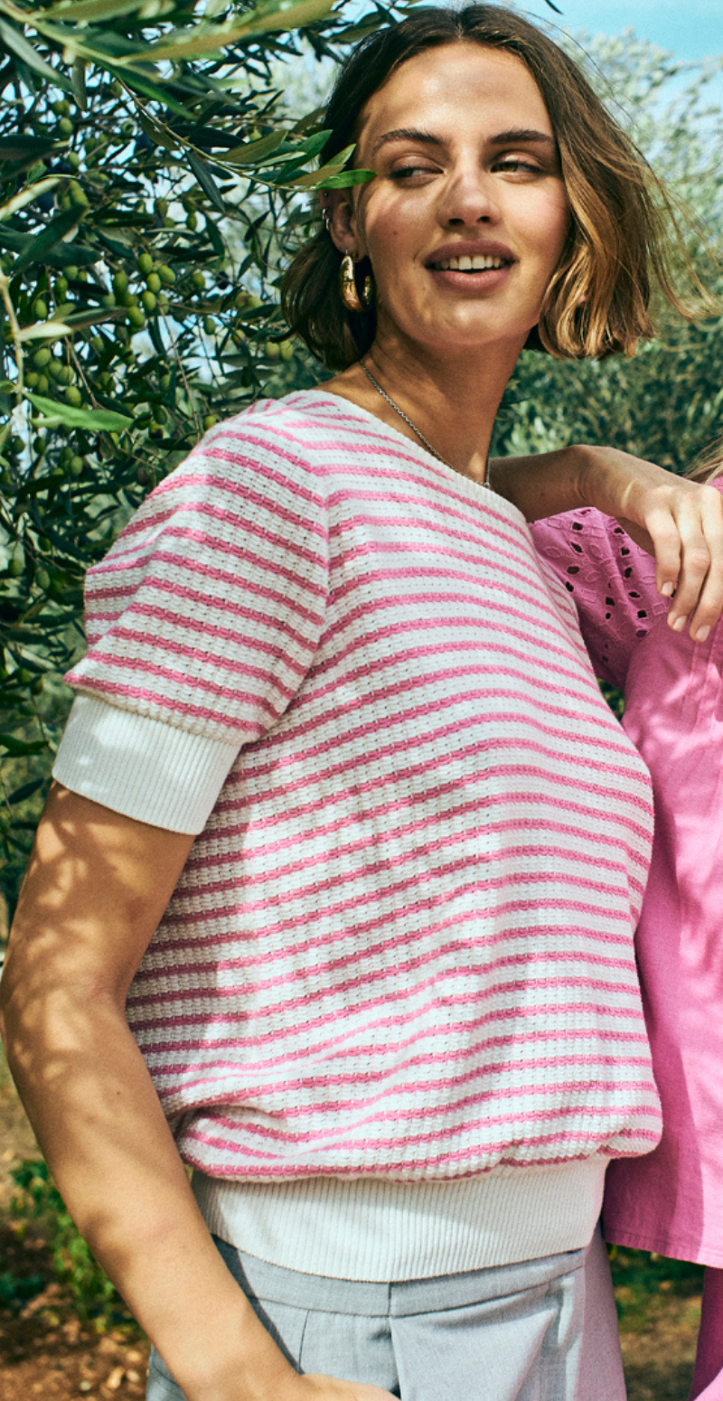 Dodo pullover med striber hvid w. fuchsia