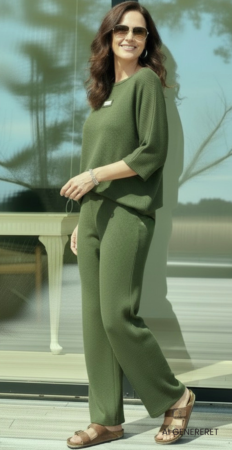 Tessie sæt med struktur og logo fortil bluse og bukser militare LikeLondon