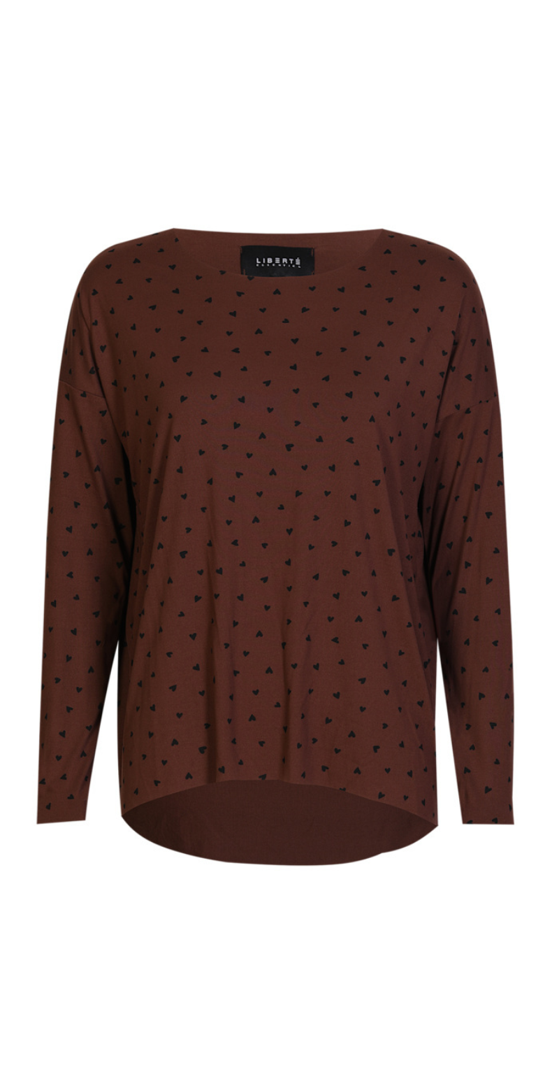 Alma bluse med hjerter brown black heart Liberté