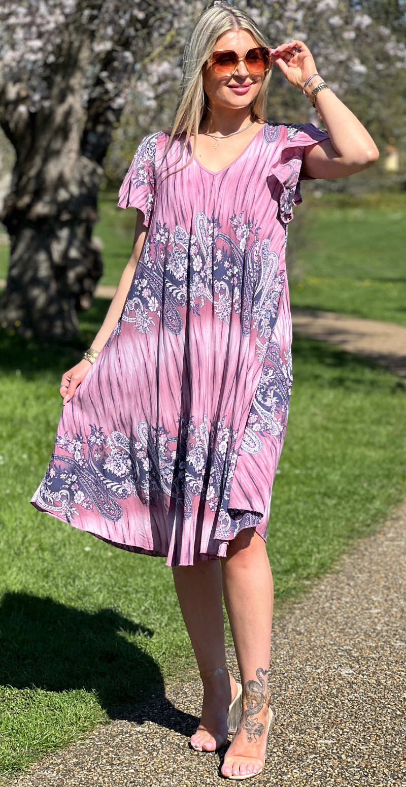 Leonora kortærmet kjole med paisley print cipolla LikeLondon